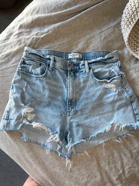 Abercrombie & Fitch light blue distressed denim shorts